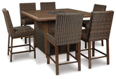 J&M Furniture - Ashley Furniture - Paradise Trail Outdoor Bar Fire Pit Table with 6 Barstools - Outdoor Bar Fire Pit Table with 6 Barstools - P750P8